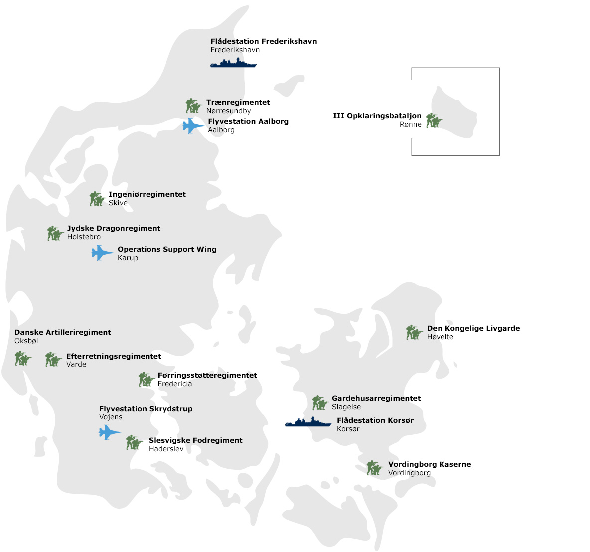 Kort over praktiksteder i Forsvaret